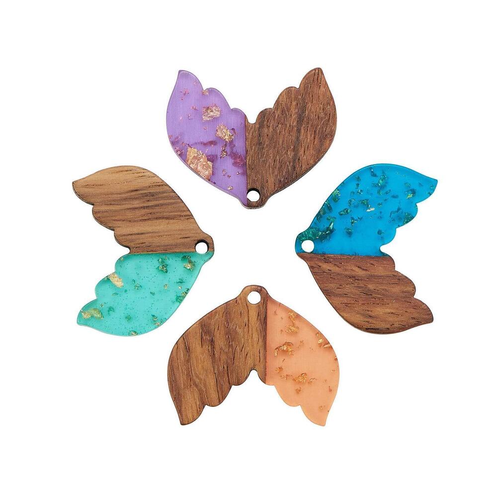 7089 20 Pcs Transparent Resin & Walnut Wood Pendants with Gold Foil